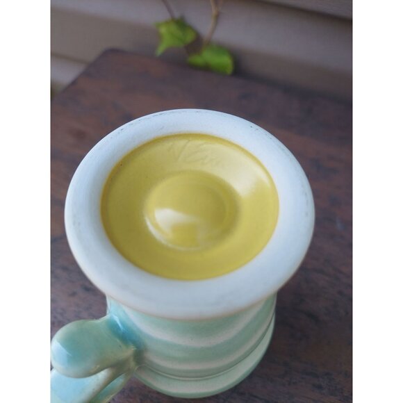Eric Van Eimeren Pottery Footed Mug Green & White w/ Yellow Rim and Foot Helena, - Picture 4 of 4